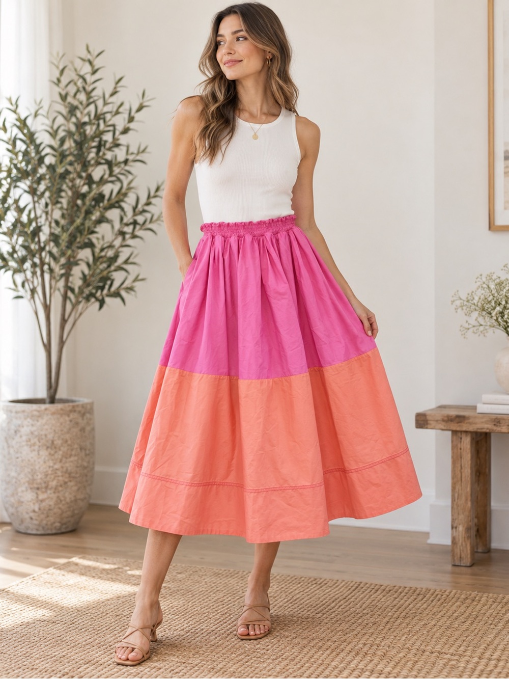 Tanya Taylor Karena Dress Upcycled Colorblock Midi Skirt Size 29 Altered